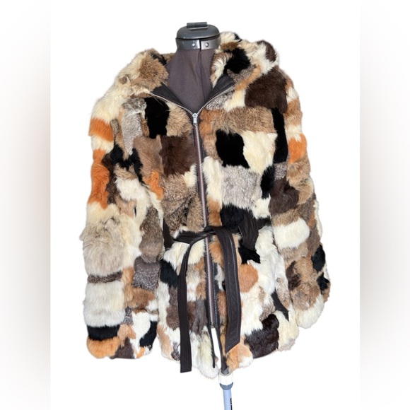 Vintage 1970s Boho Hippie  Patchwork 100% Rabbit Fur Winter Jacket Coat Sz M - Picture 1 of 5